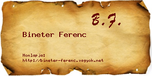 Bineter Ferenc névjegykártya